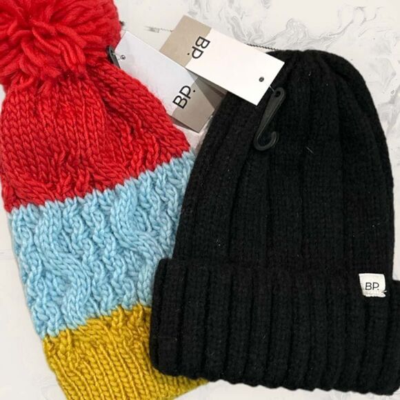 NWT Nordstrom BP. Bundle: Multicolor Knit Beanie, Black Knit Beanie - One Size - Picture 3 of 5